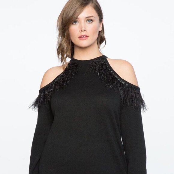 Eloquii Cold Shoulder Sweater with Feather Trim (NWT) - Picture 2 of 8